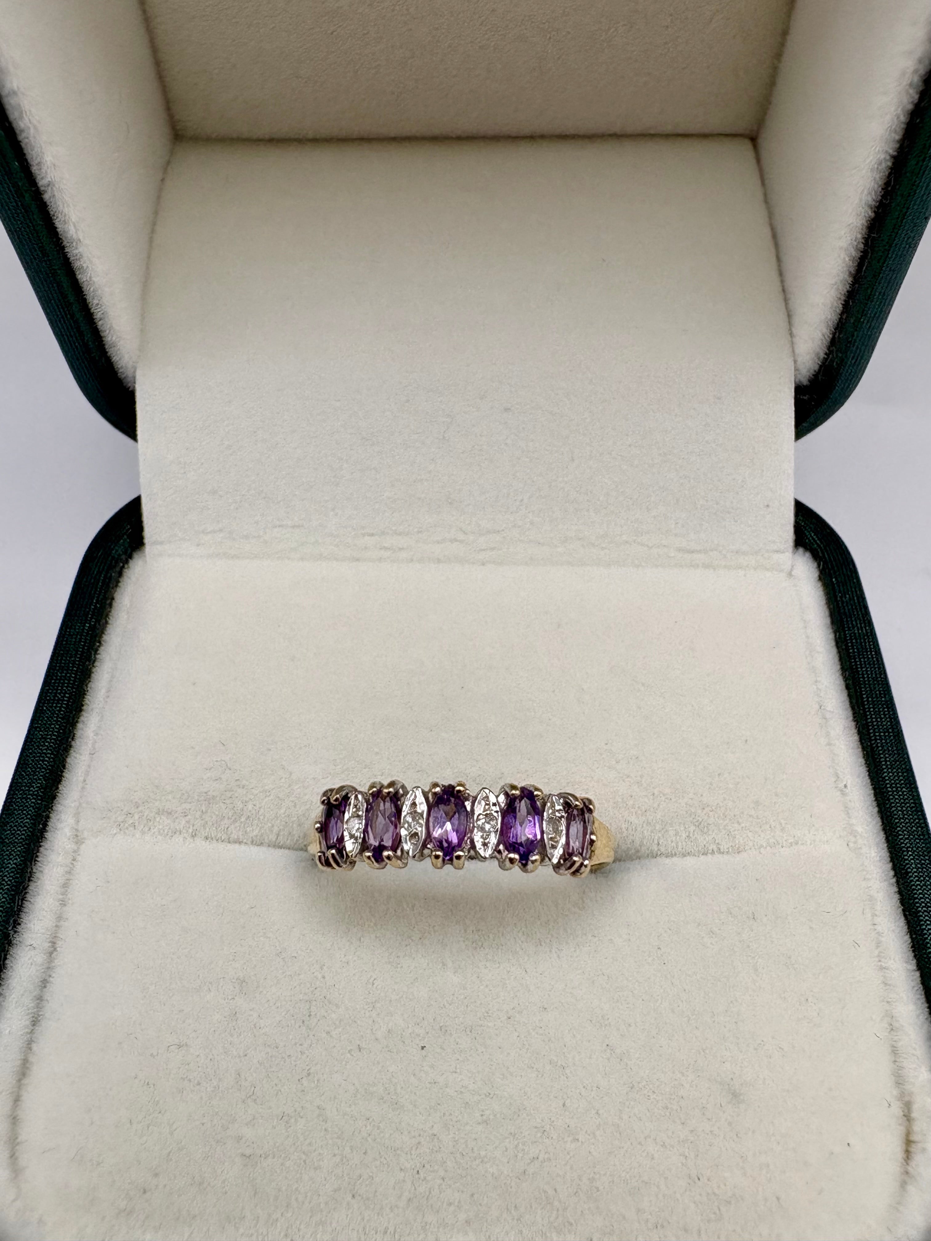 9ct gold amethyst and diamond half eternity ring
