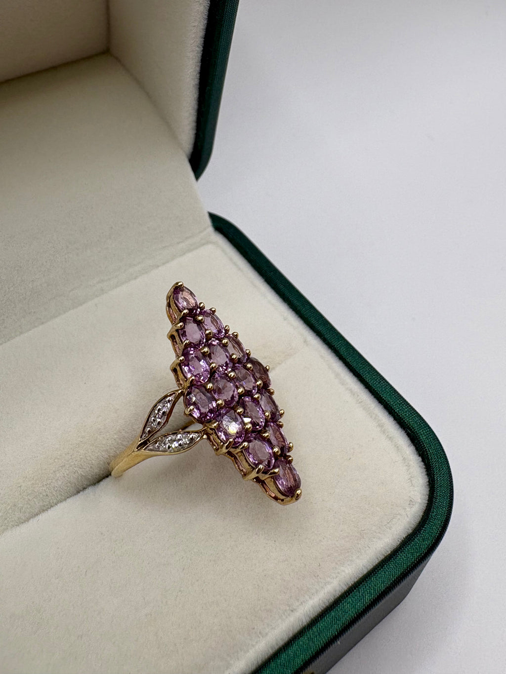 9ct gold pink topaz and diamond ring