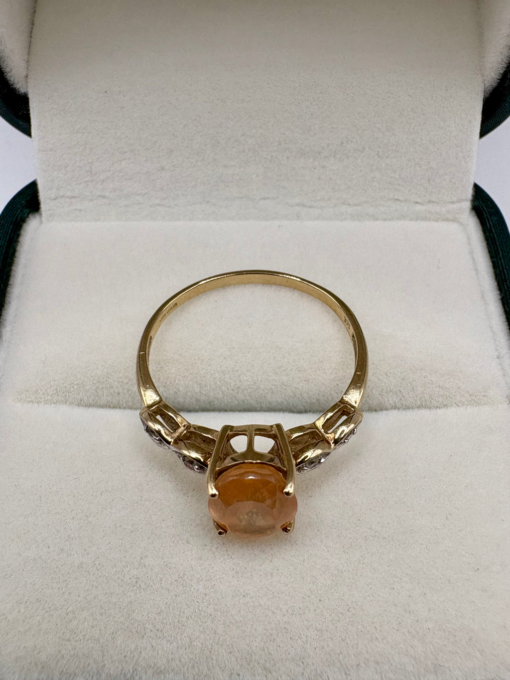 9ct gold sunstone and diamond ring