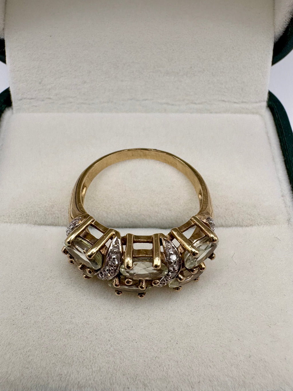9ct gold heavy green tourmaline and diamond ring