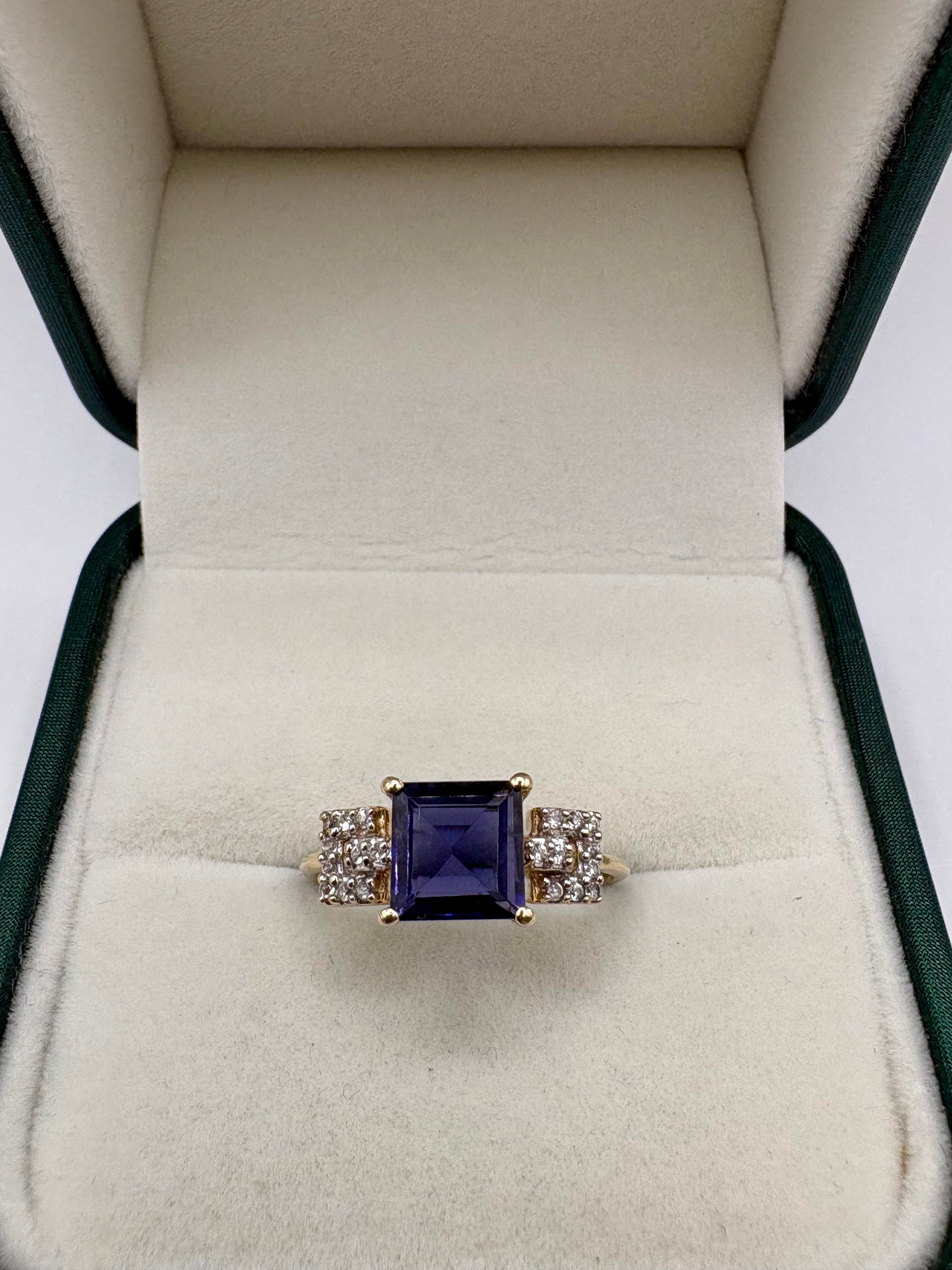 9ct gold iolite and diamond ring