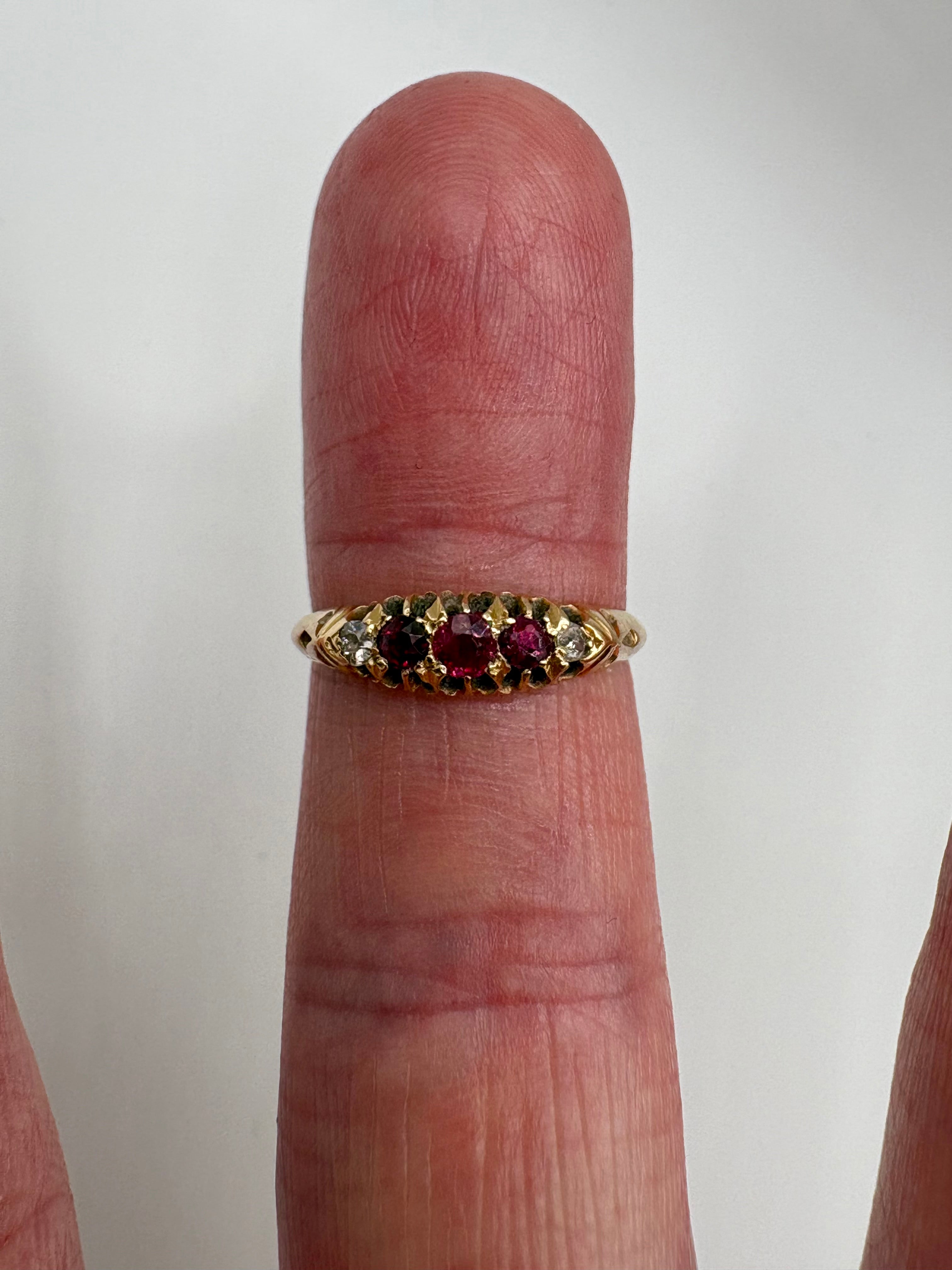 18ct gold antique (1899) ruby and diamond gypsy ring