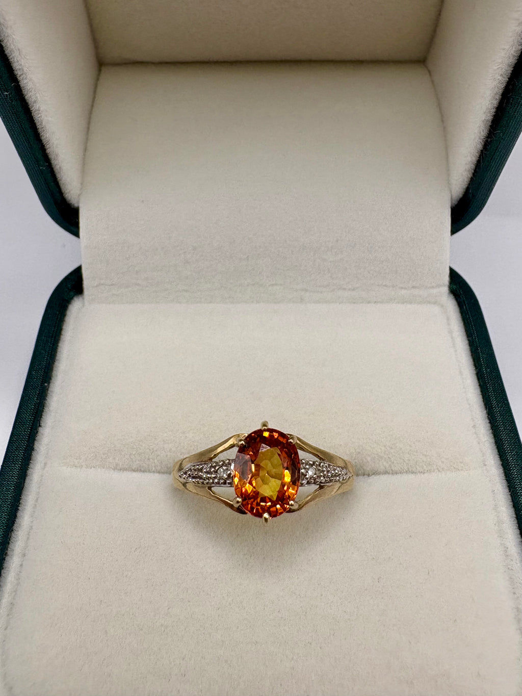 9ct gold orange sapphire and diamond ring