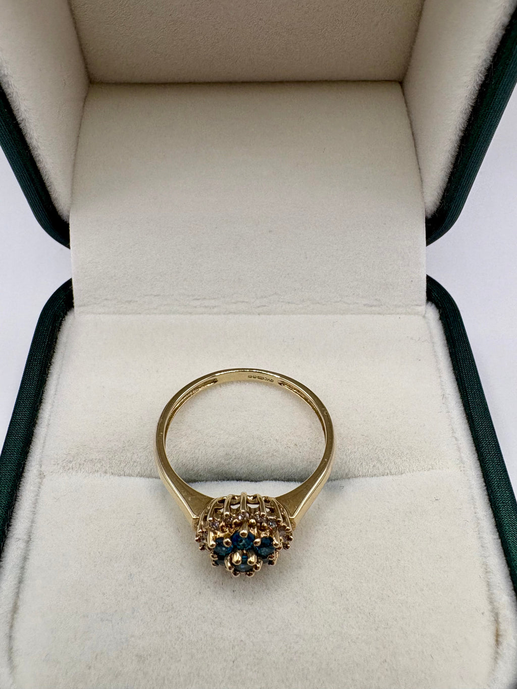 9ct gold topaz and diamond cluster ring