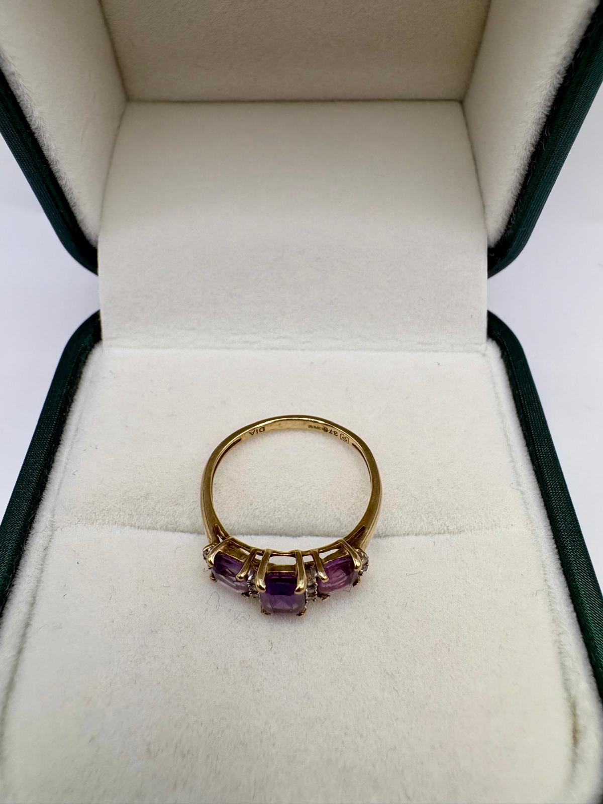 9ct gold amethyst and diamond ring