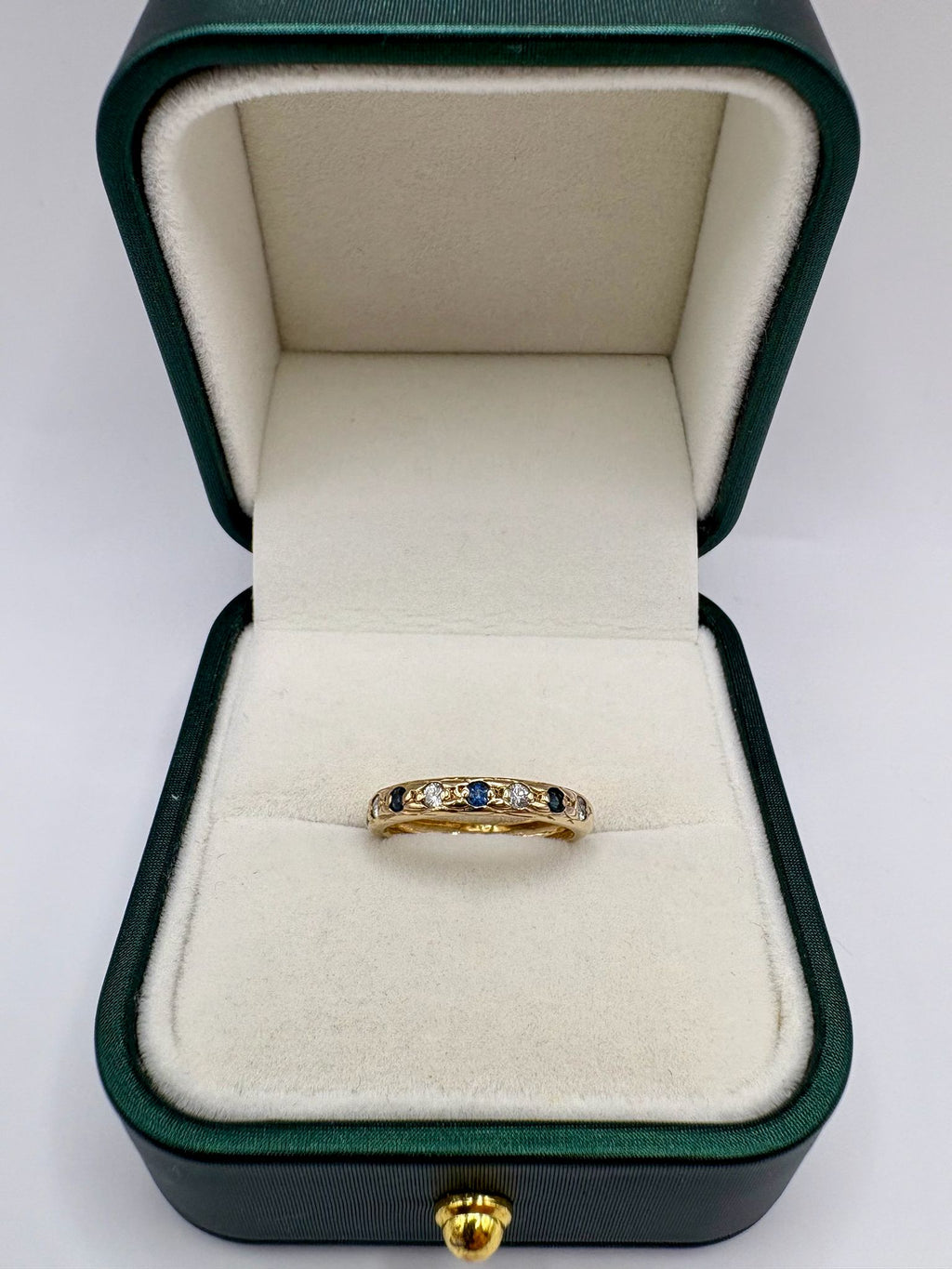 9ct gold sapphire and diamond half eternity ring