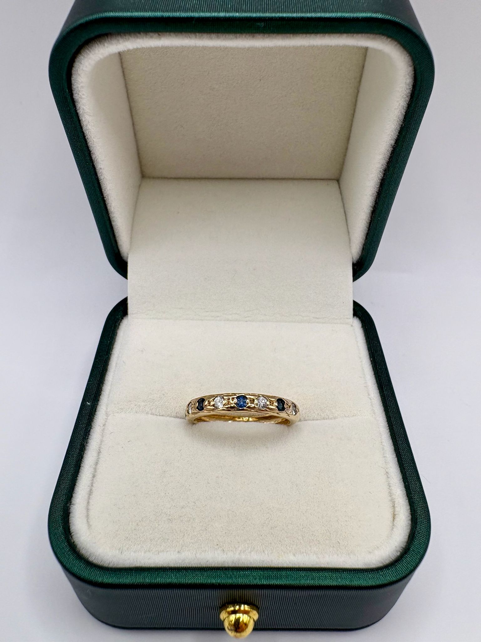 9ct gold sapphire and diamond half eternity ring