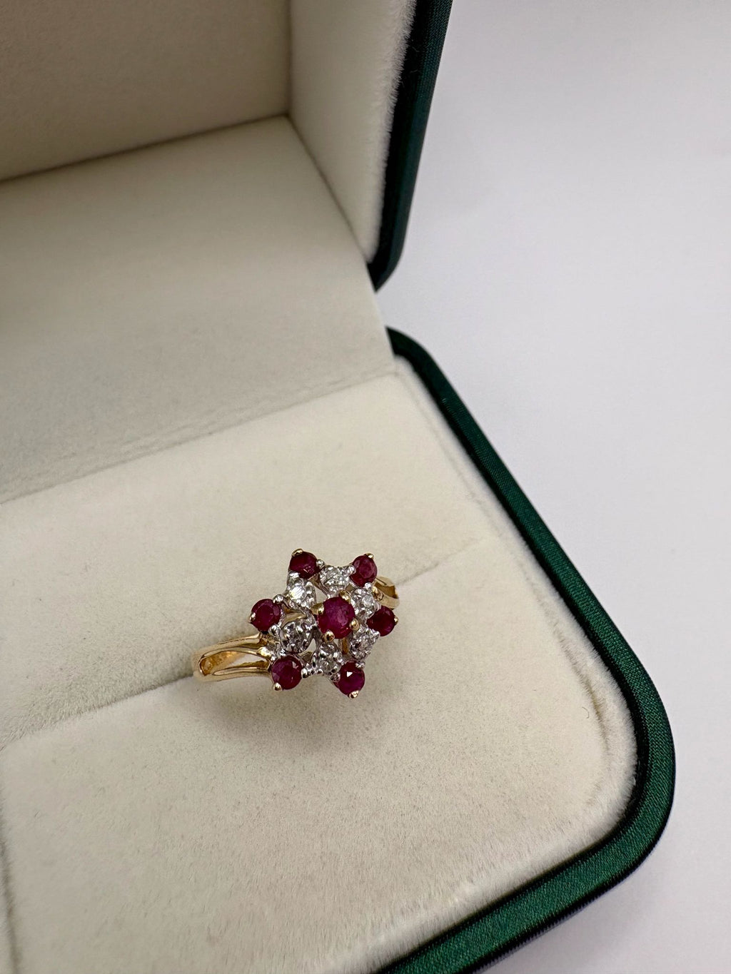 9ct gold ruby and diamond dress ring