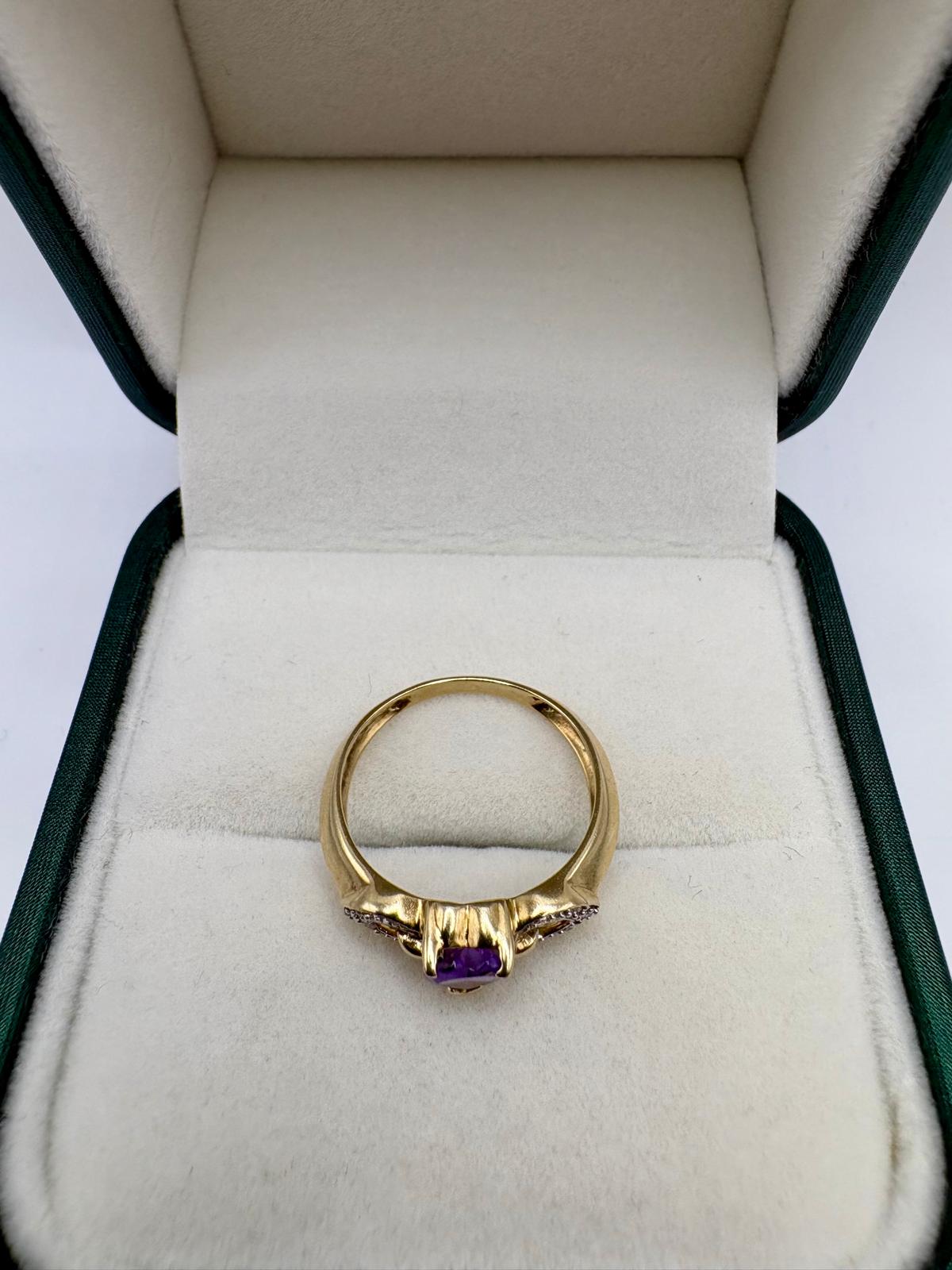 9ct gold heart amethyst and diamond ring
