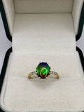 9ct gold ammolite and diamond ring