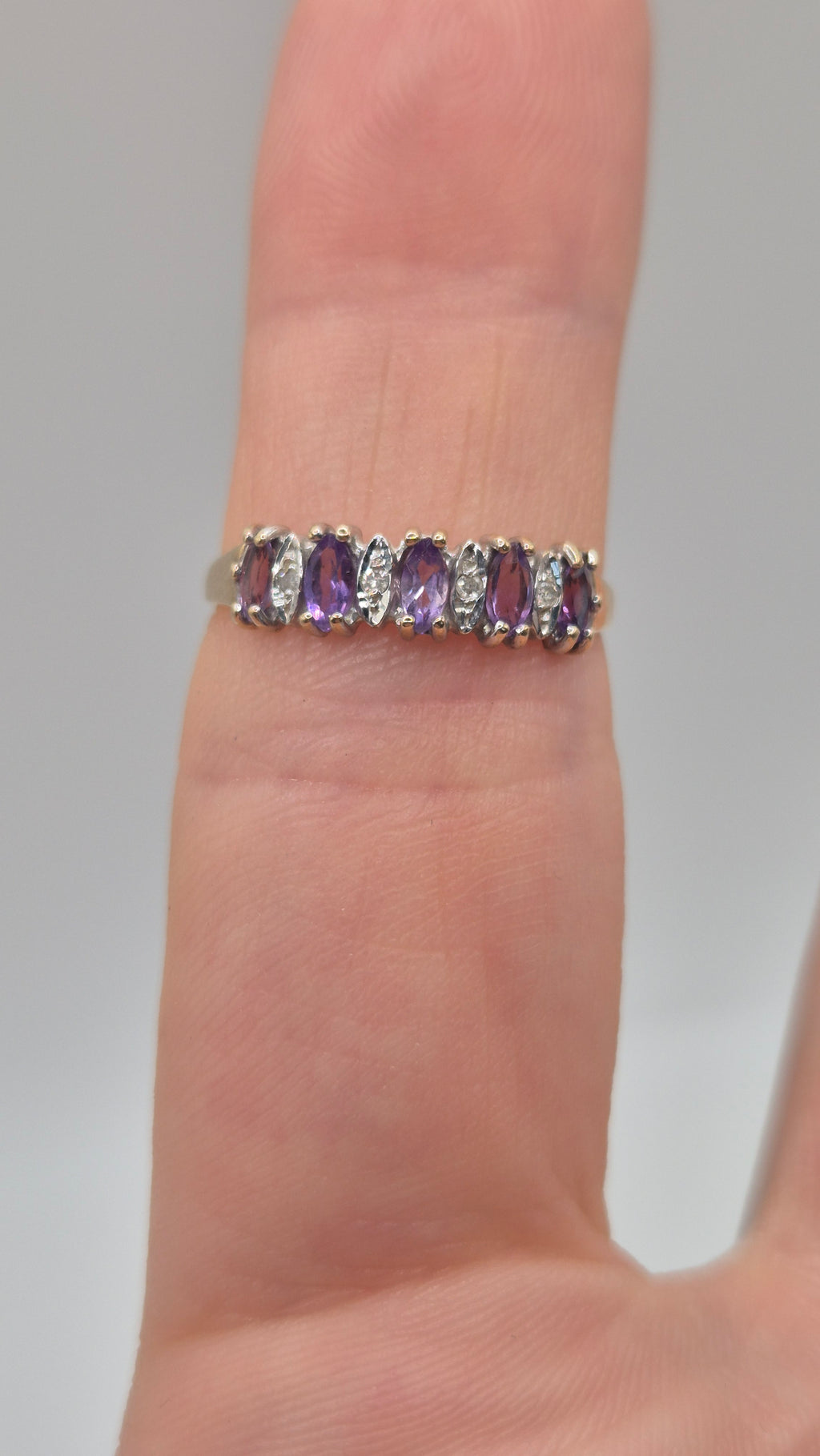 9ct gold amethyst and diamond half eternity ring
