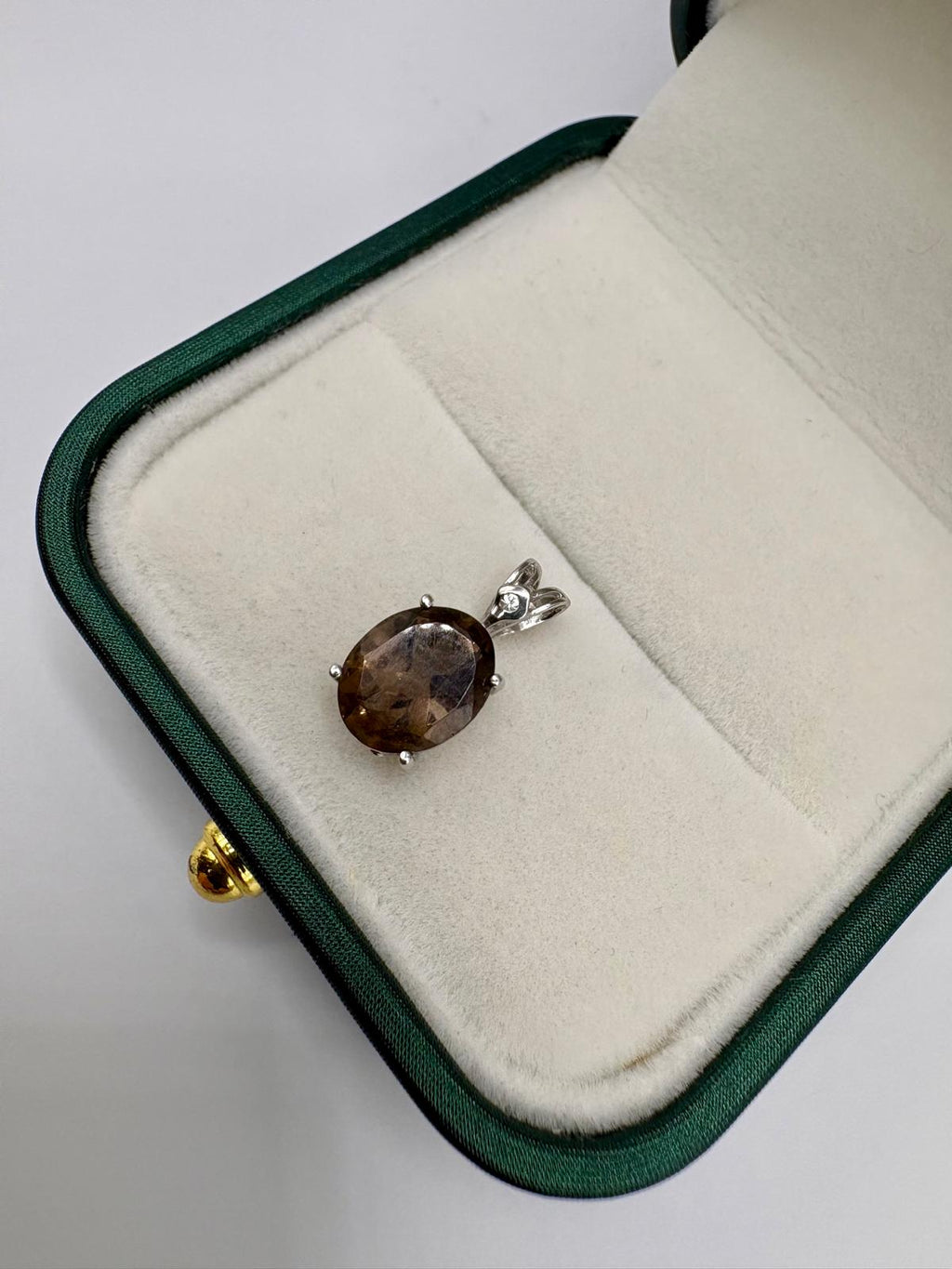 9ct white gold diamond and smokey quartz pendant
