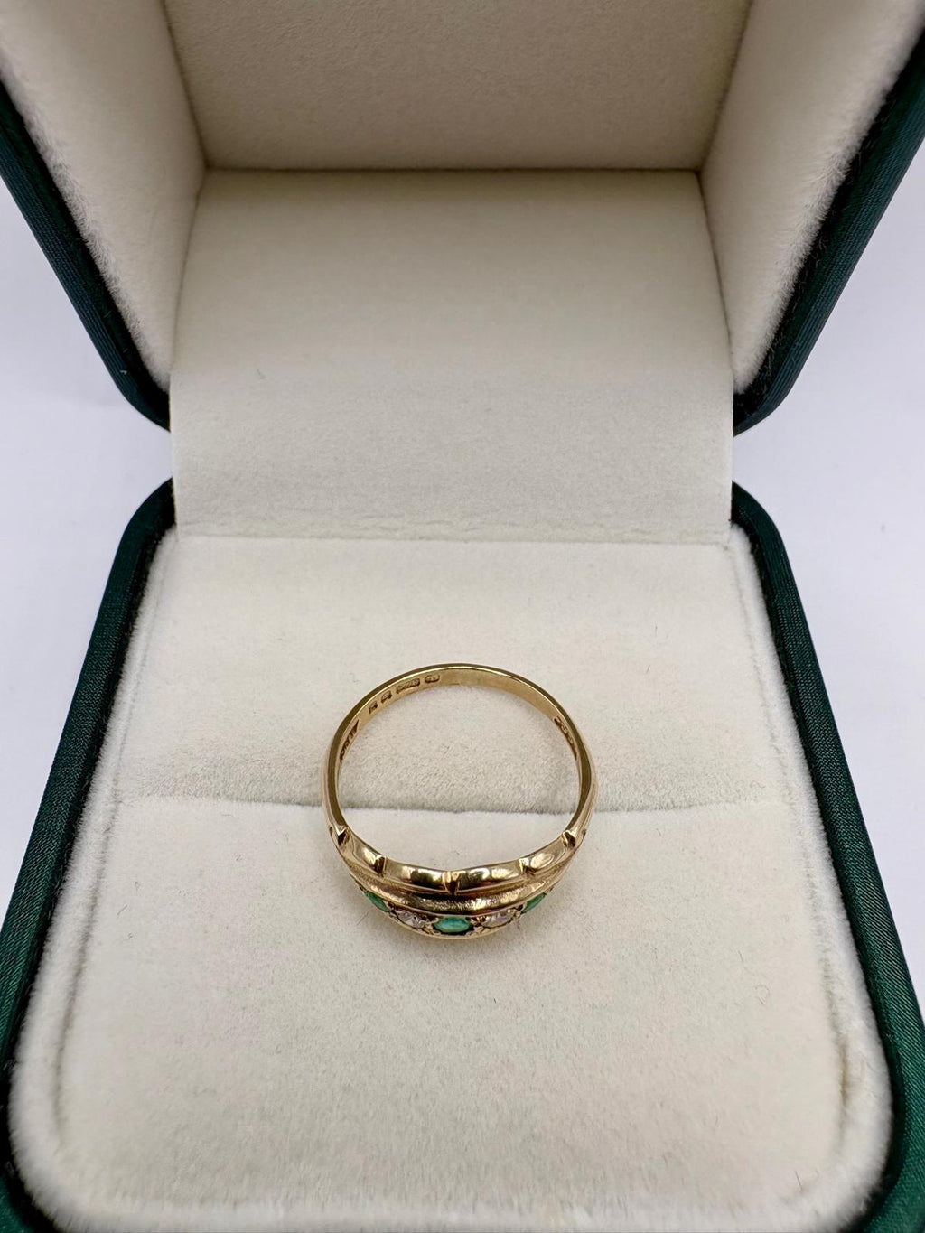 9ct gold emerald and diamond gypsy ring