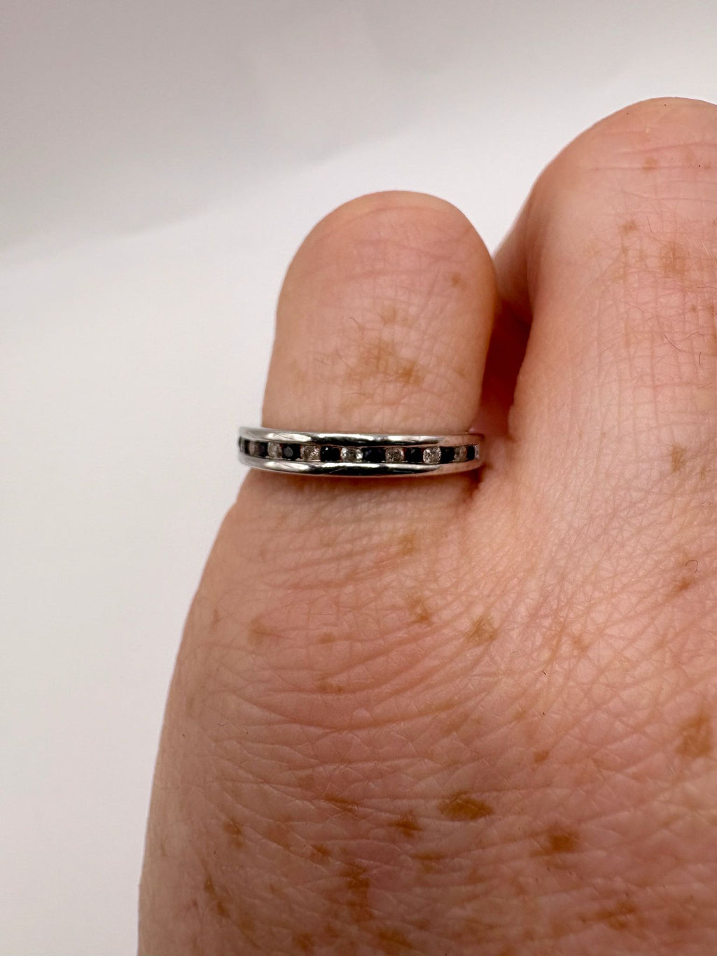 9ct white gold sapphire and diamond half eternity ring
