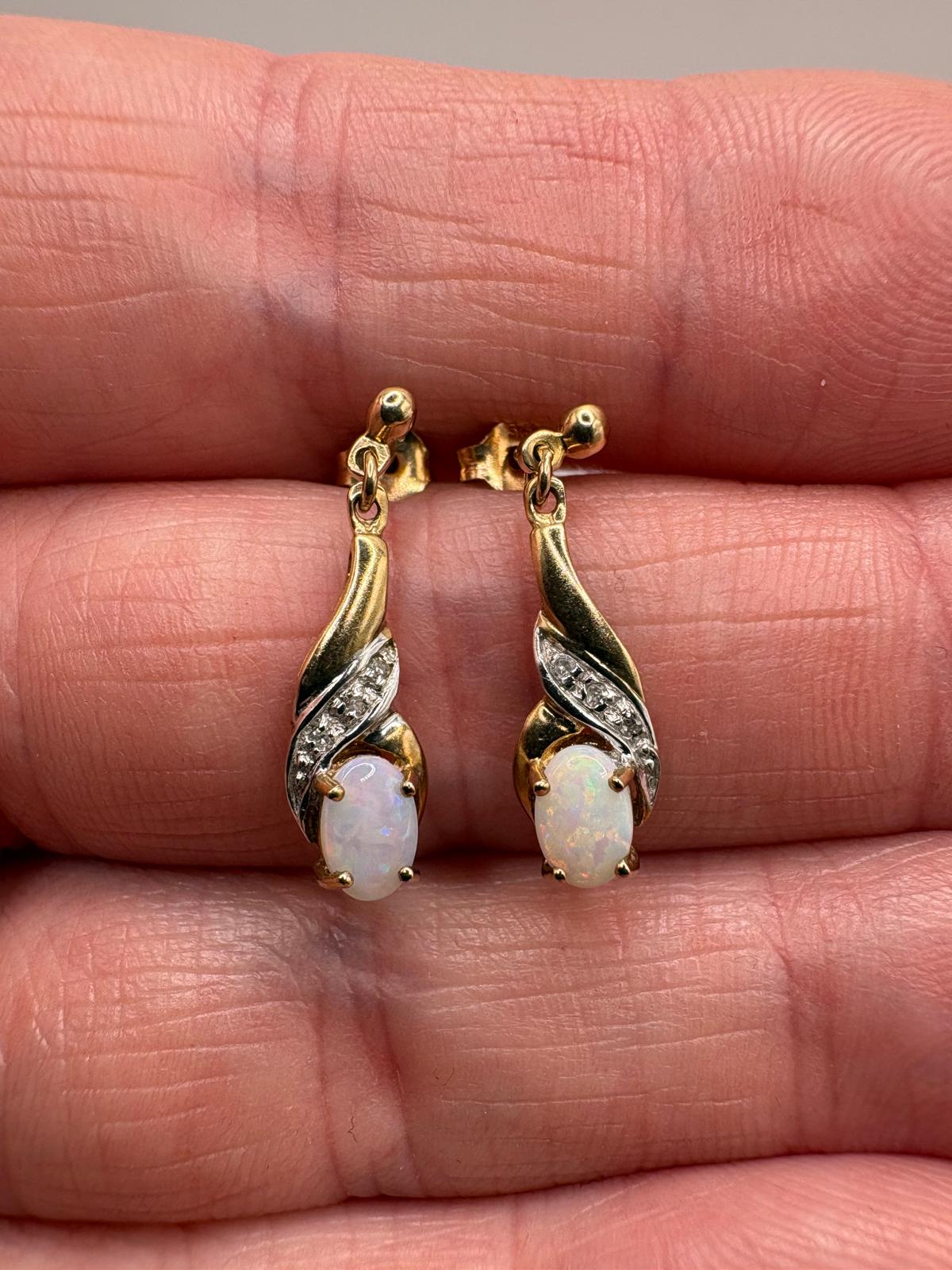 9ct gold opal and diamond earrings