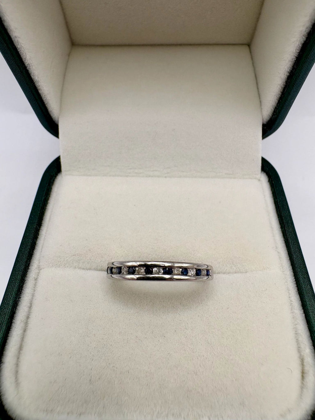 9ct white gold sapphire and diamond half eternity ring