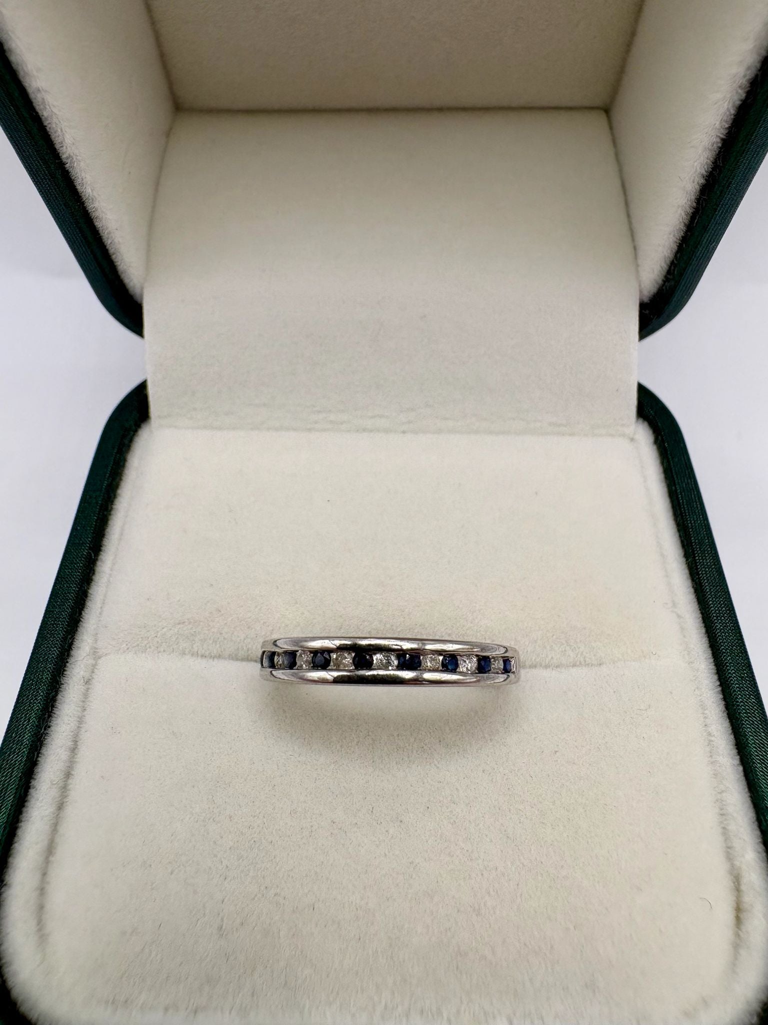 9ct white gold sapphire and diamond half eternity ring