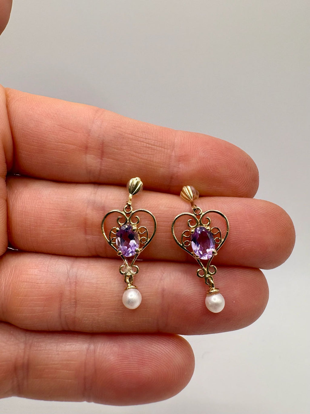 9ct gold amethyst and pearl earrings