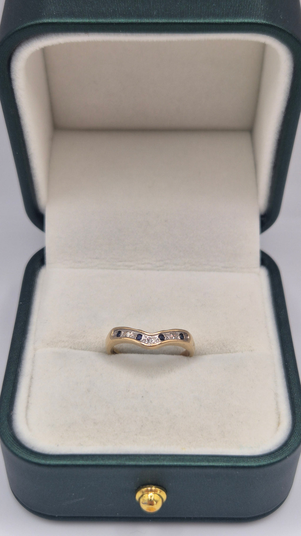 9ct gold diamond and sapphire wishbone ring