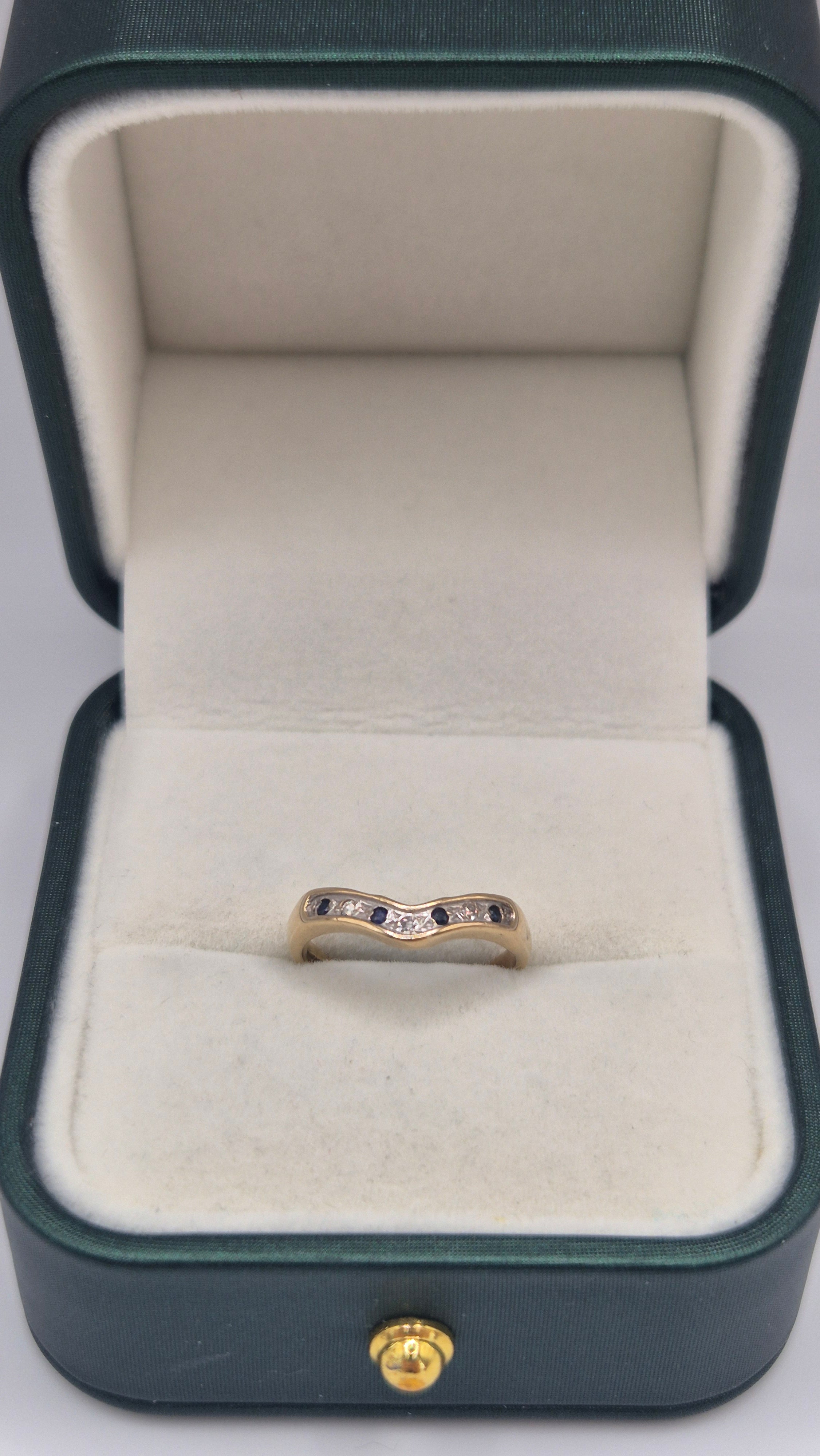 9ct gold diamond and sapphire wishbone ring