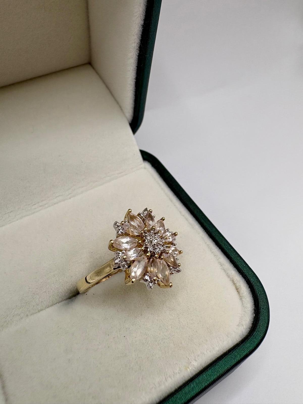 9ct gold morganite and diamond cluster ring