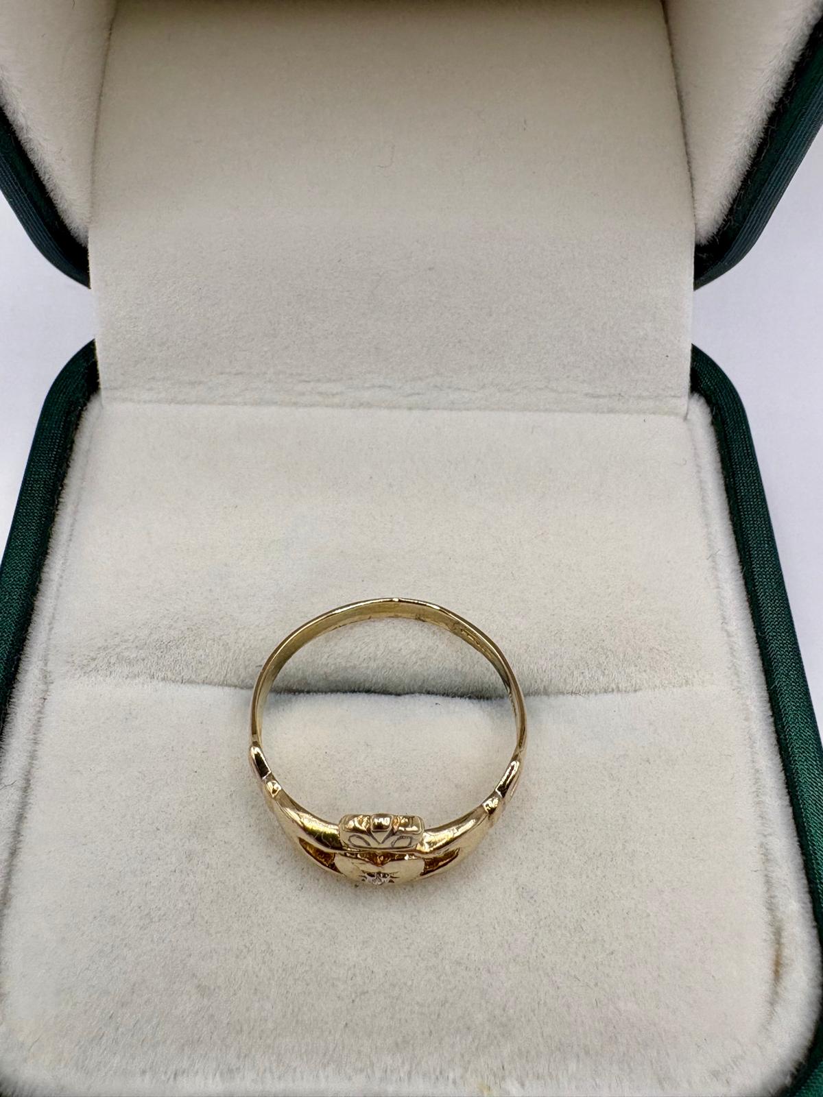 9ct gold diamond claddagh ring