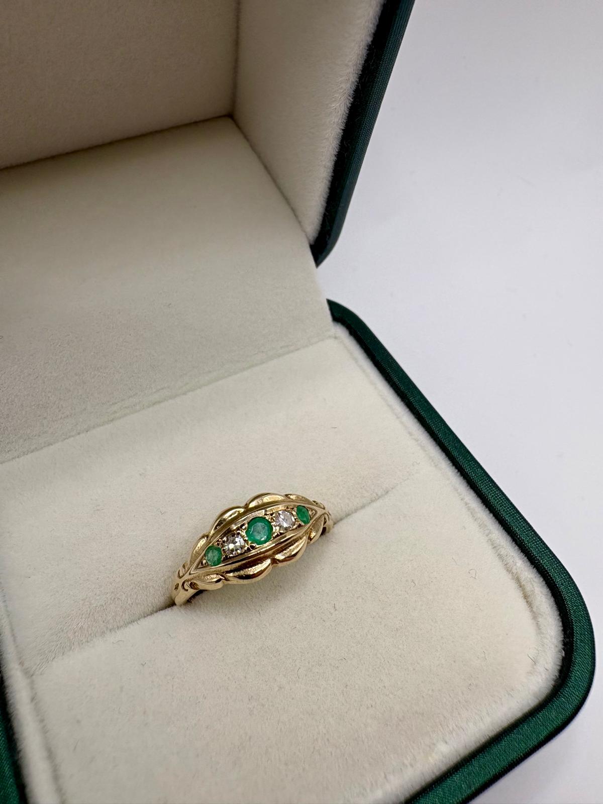 9ct gold emerald and diamond gypsy ring