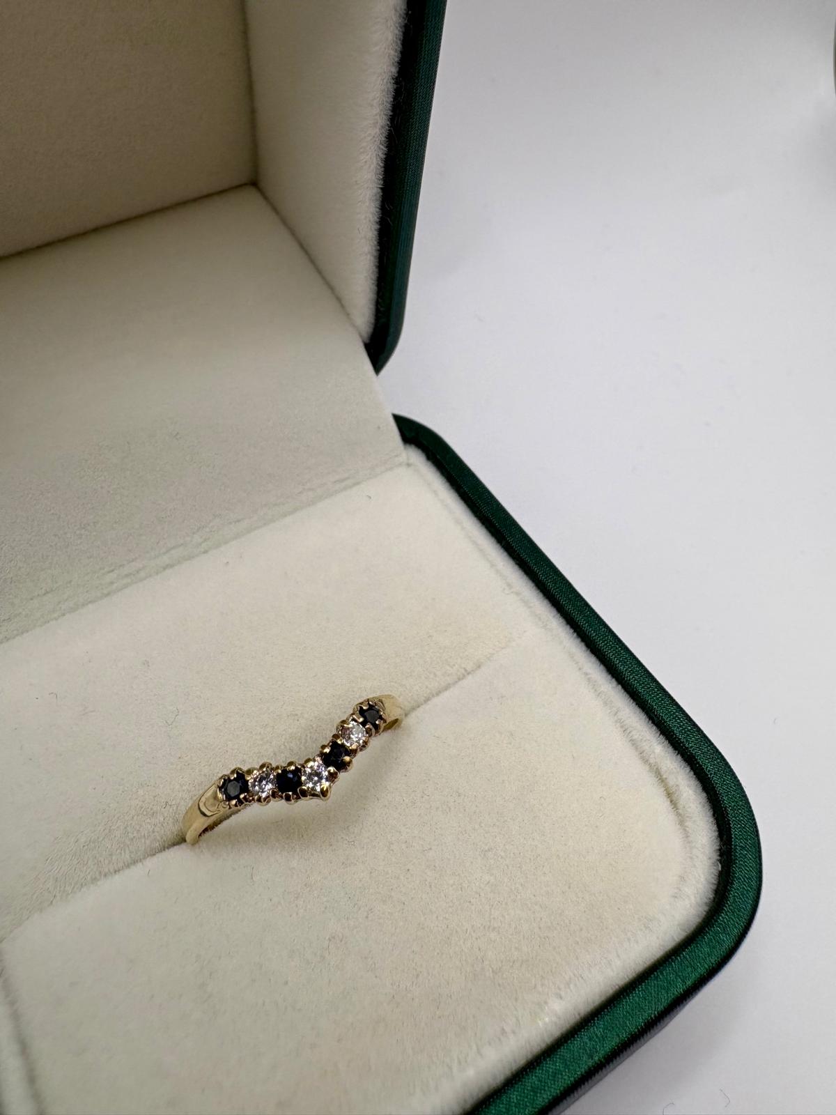 9ct gold sapphire and cz wishbone ring