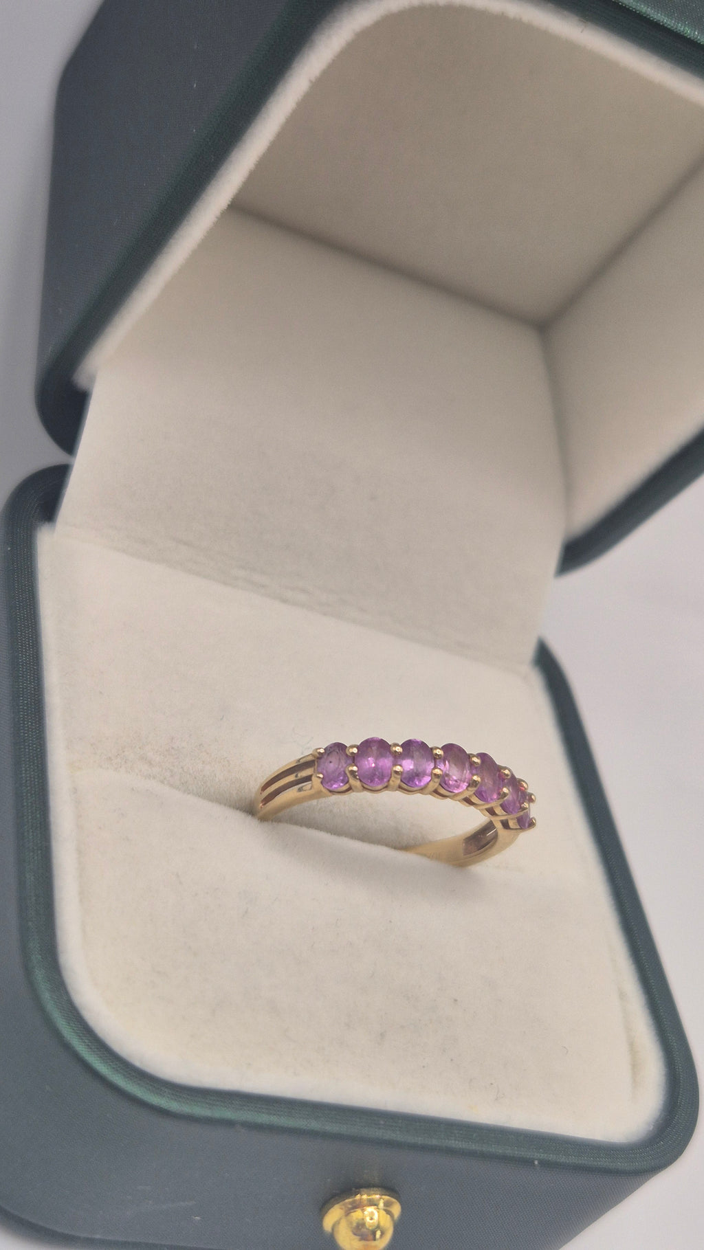9ct gold pink topaz half eternity ring