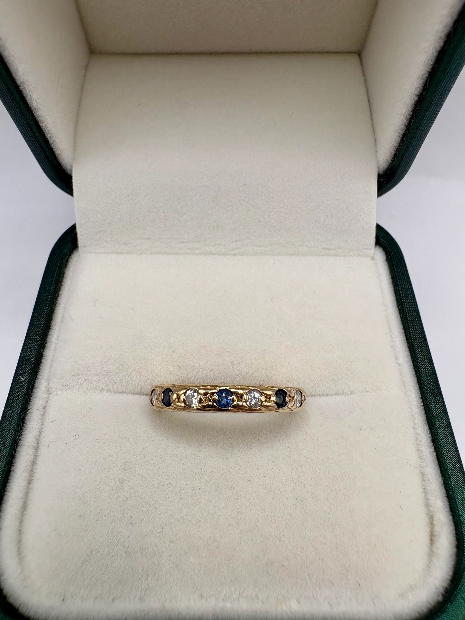 9ct gold sapphire and diamond half eternity ring