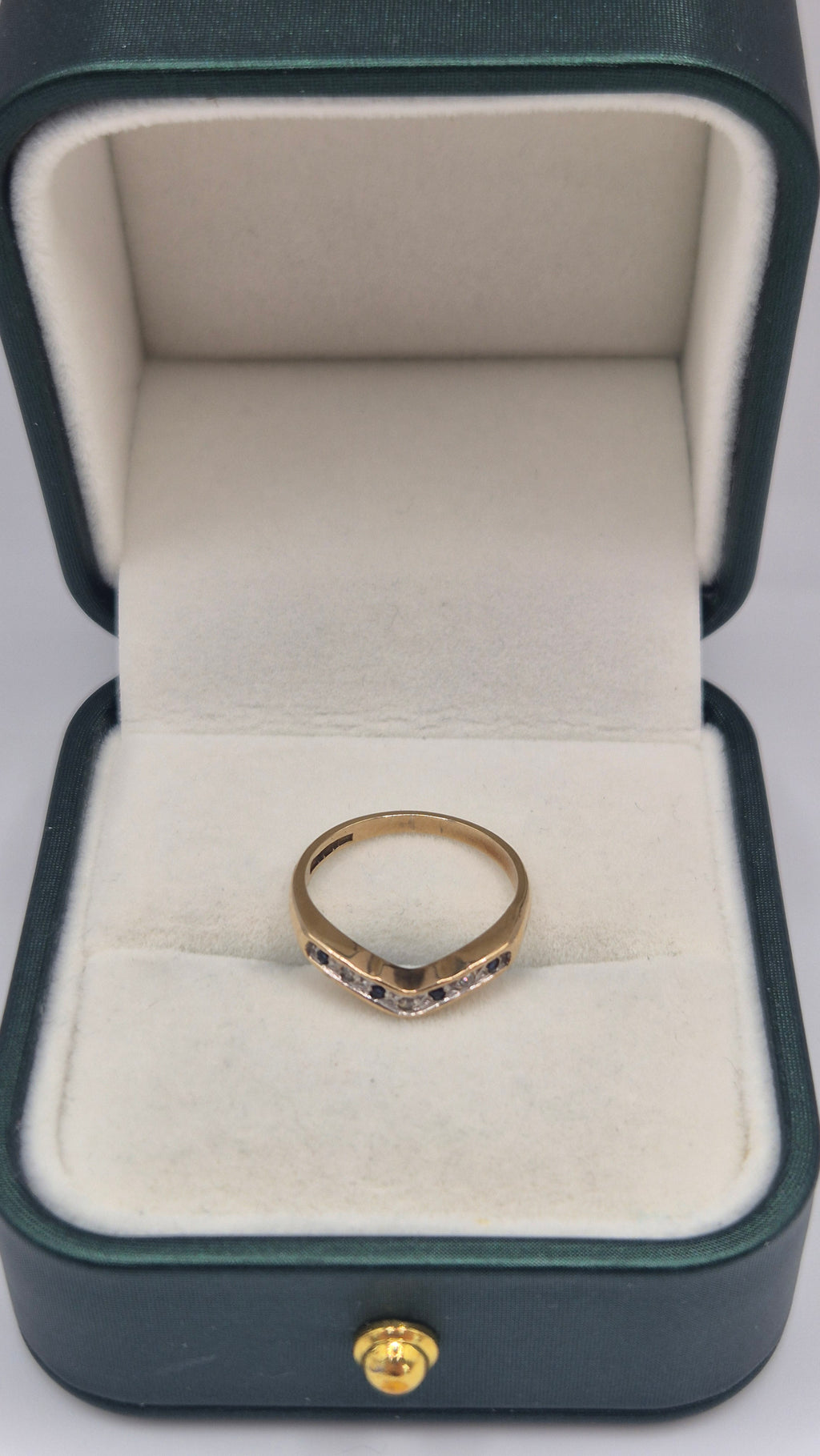 9ct gold diamond and sapphire wishbone ring