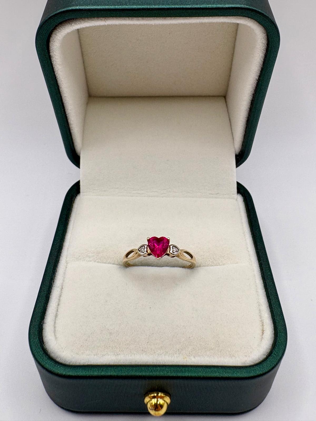 9ct gold ruby and diamond heart ring