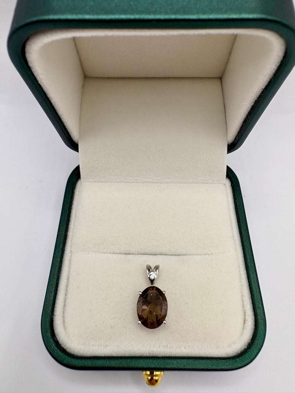 9ct white gold diamond and smokey quartz pendant