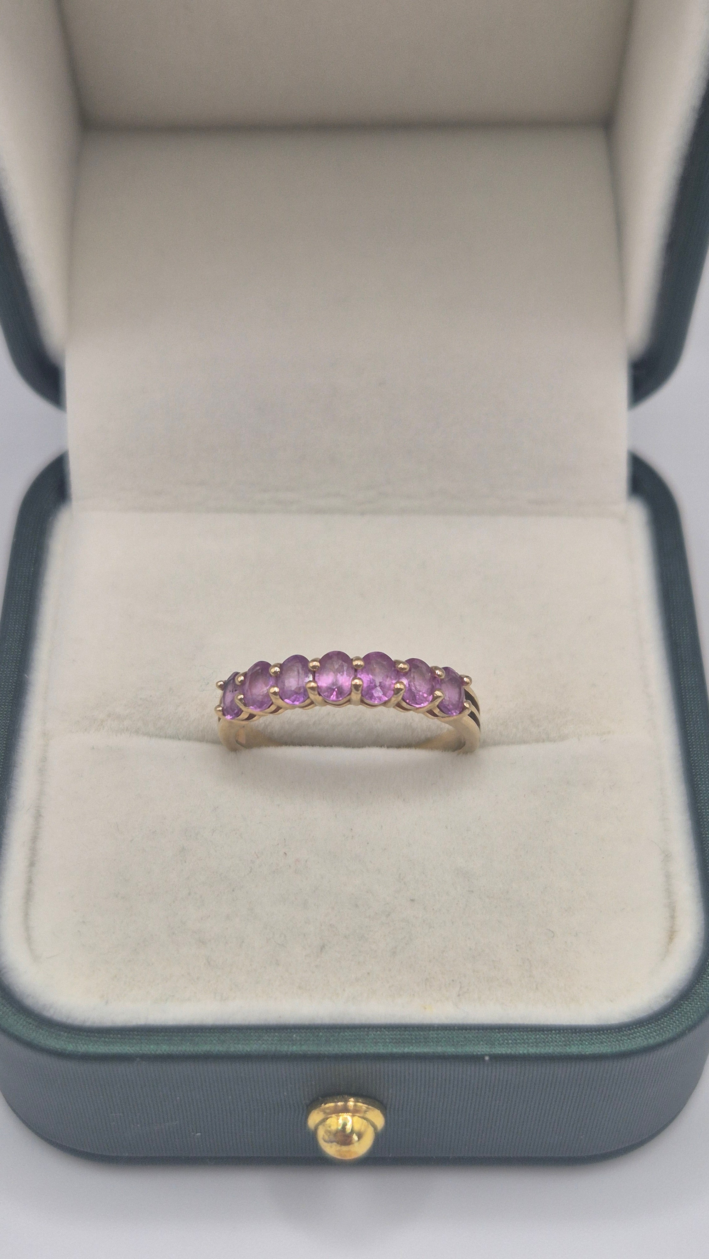 9ct gold pink topaz half eternity ring
