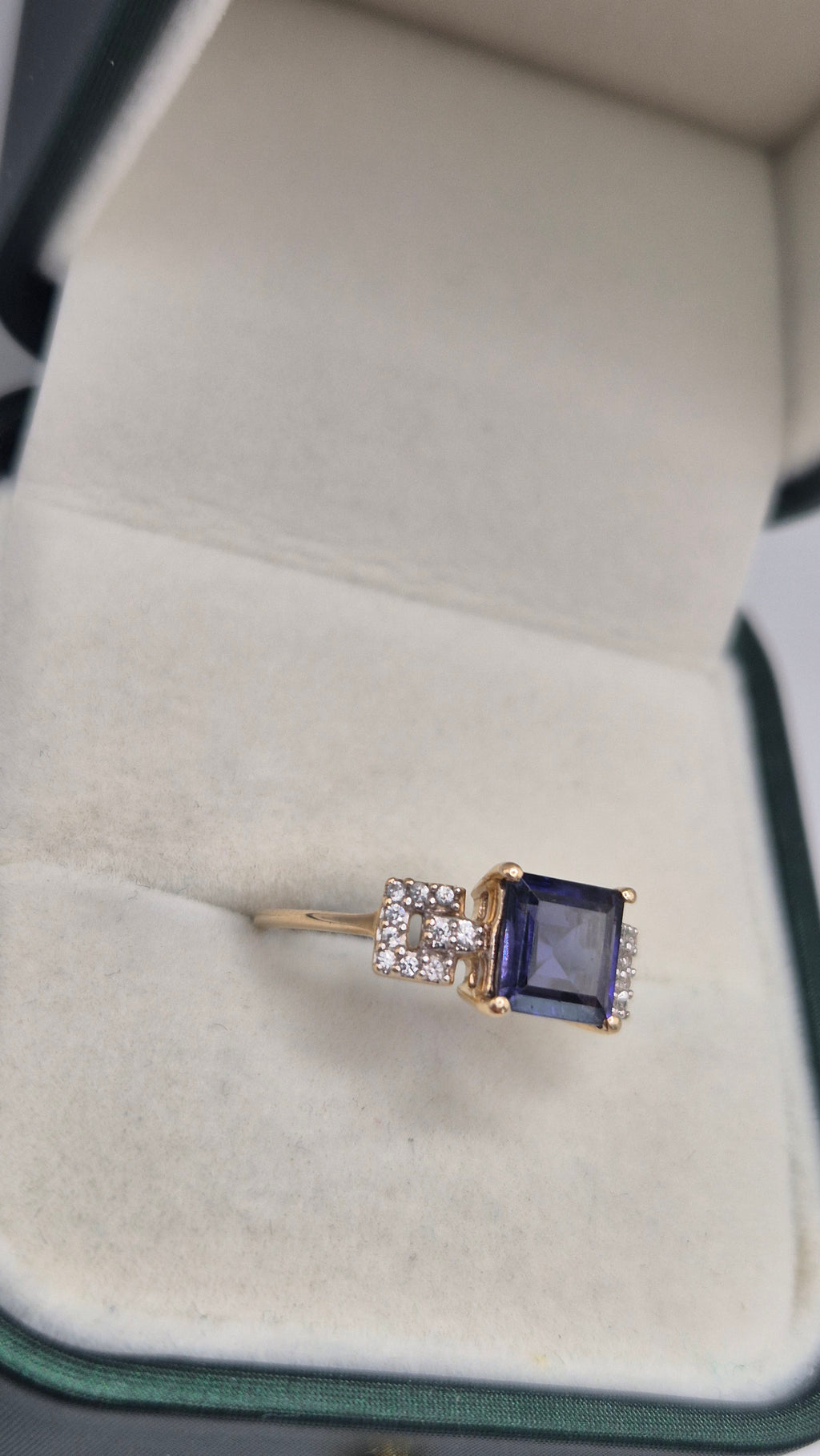 9ct gold iolite and diamond ring