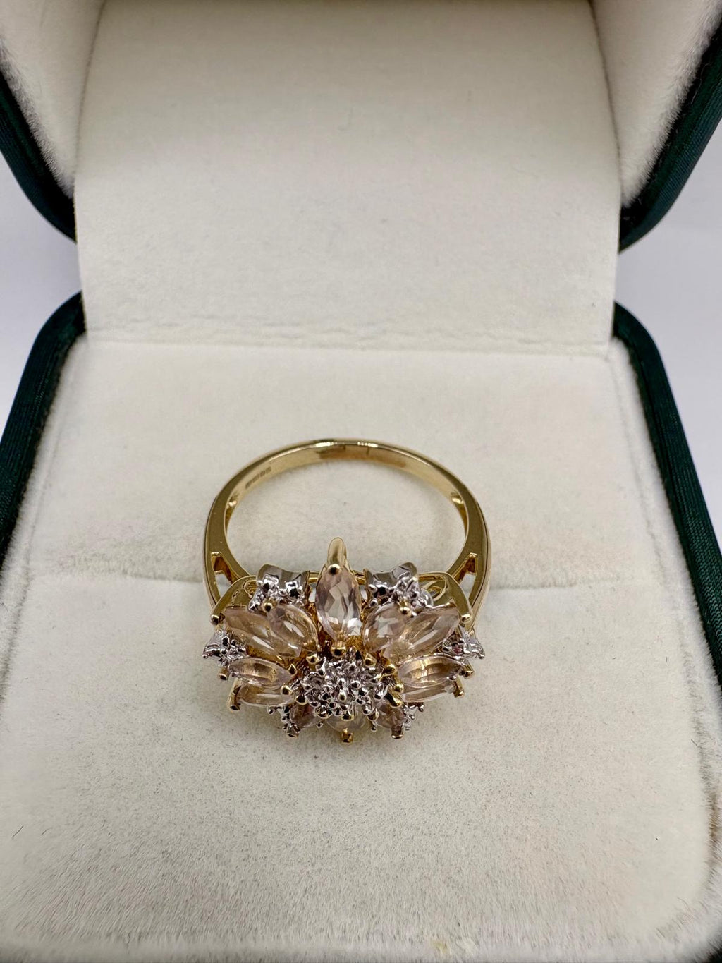 9ct gold morganite and diamond cluster ring