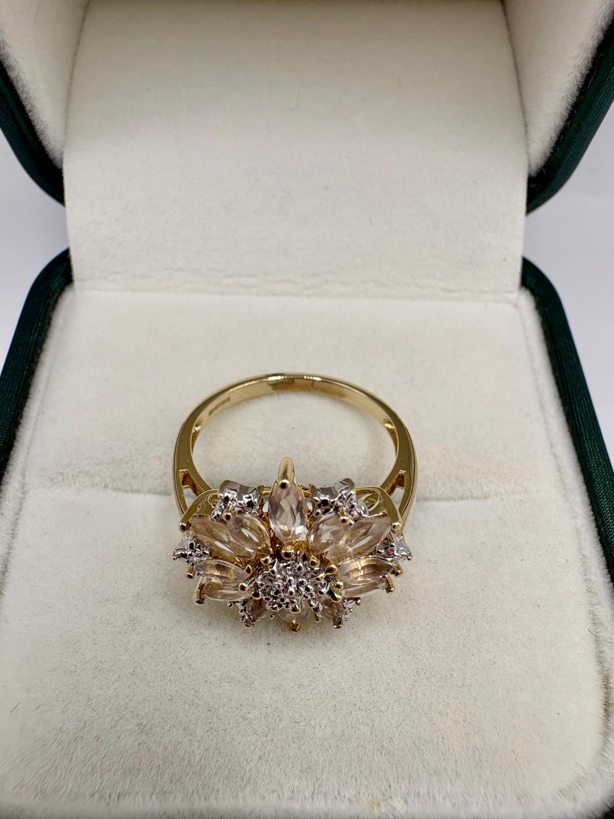 9ct gold morganite and diamond cluster ring