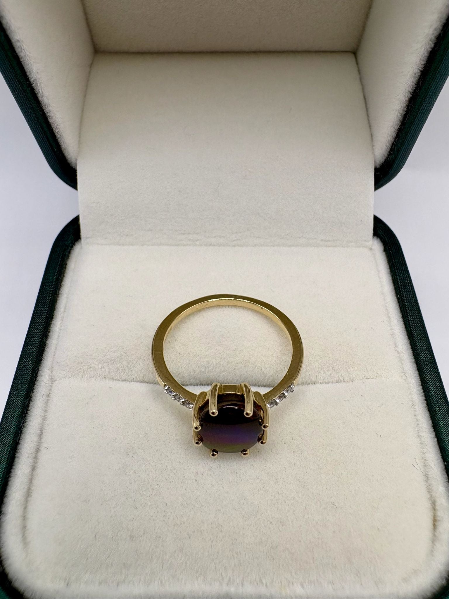 9ct gold ammolite and diamond ring
