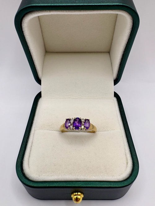 9ct gold amethyst and diamond ring