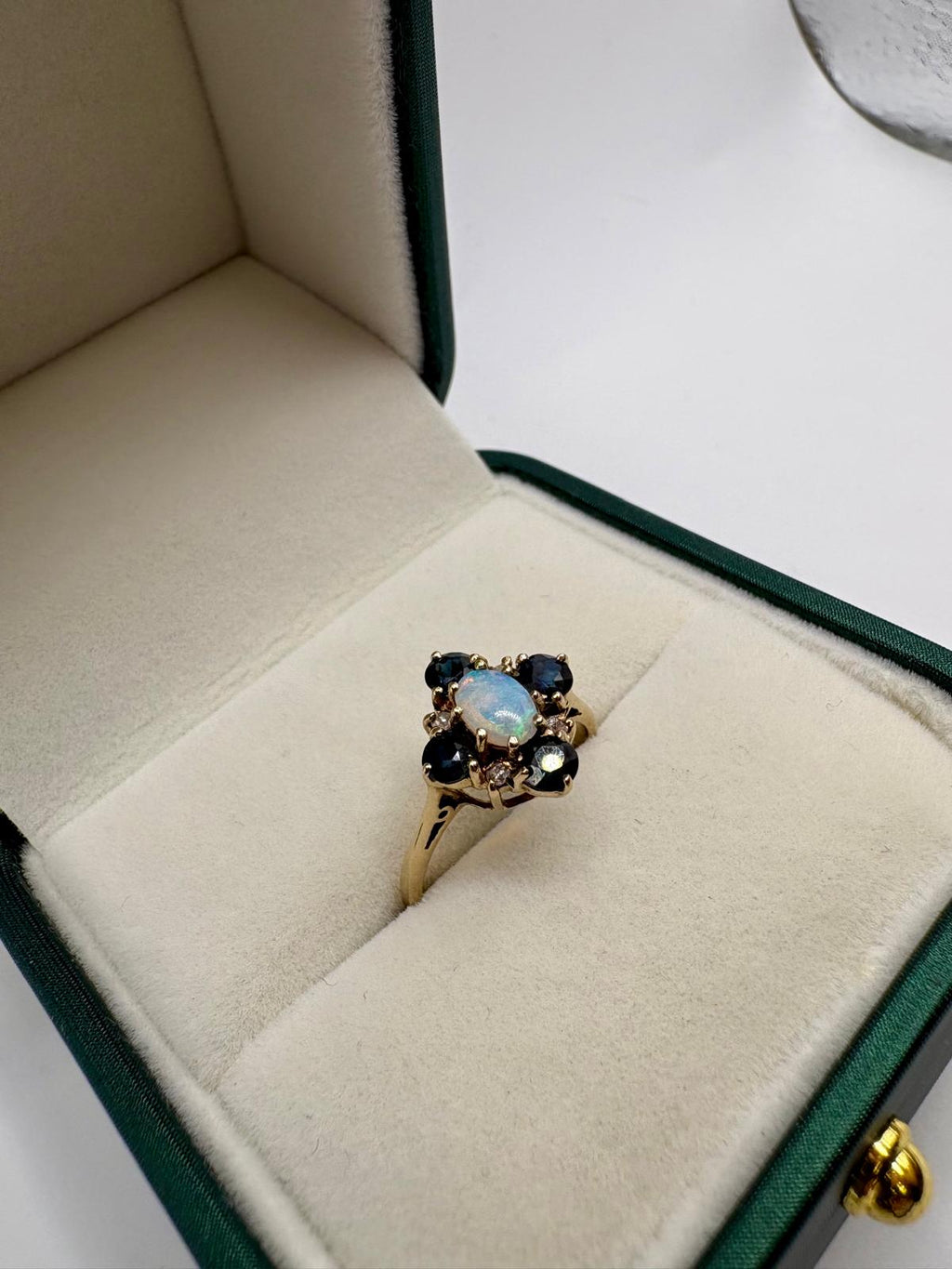 9ct gold opal, sapphire and diamond ring