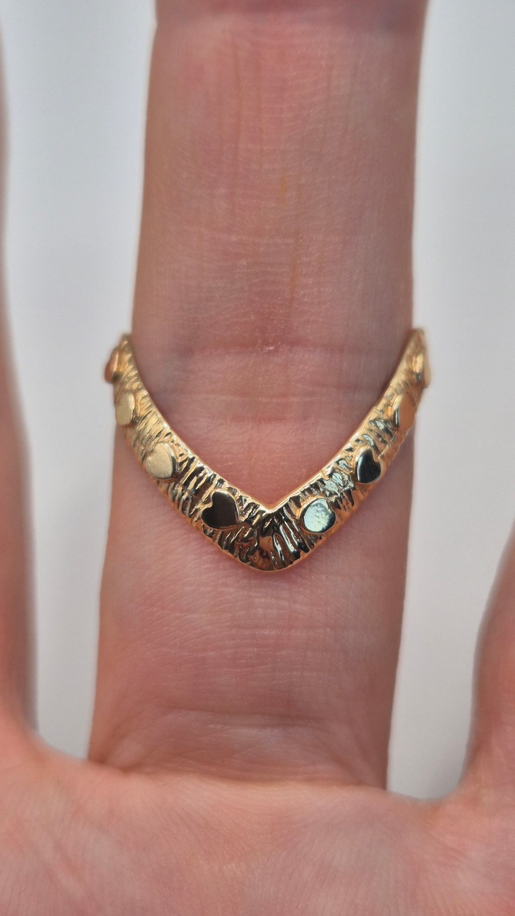 9ct gold double wishbone heart ring