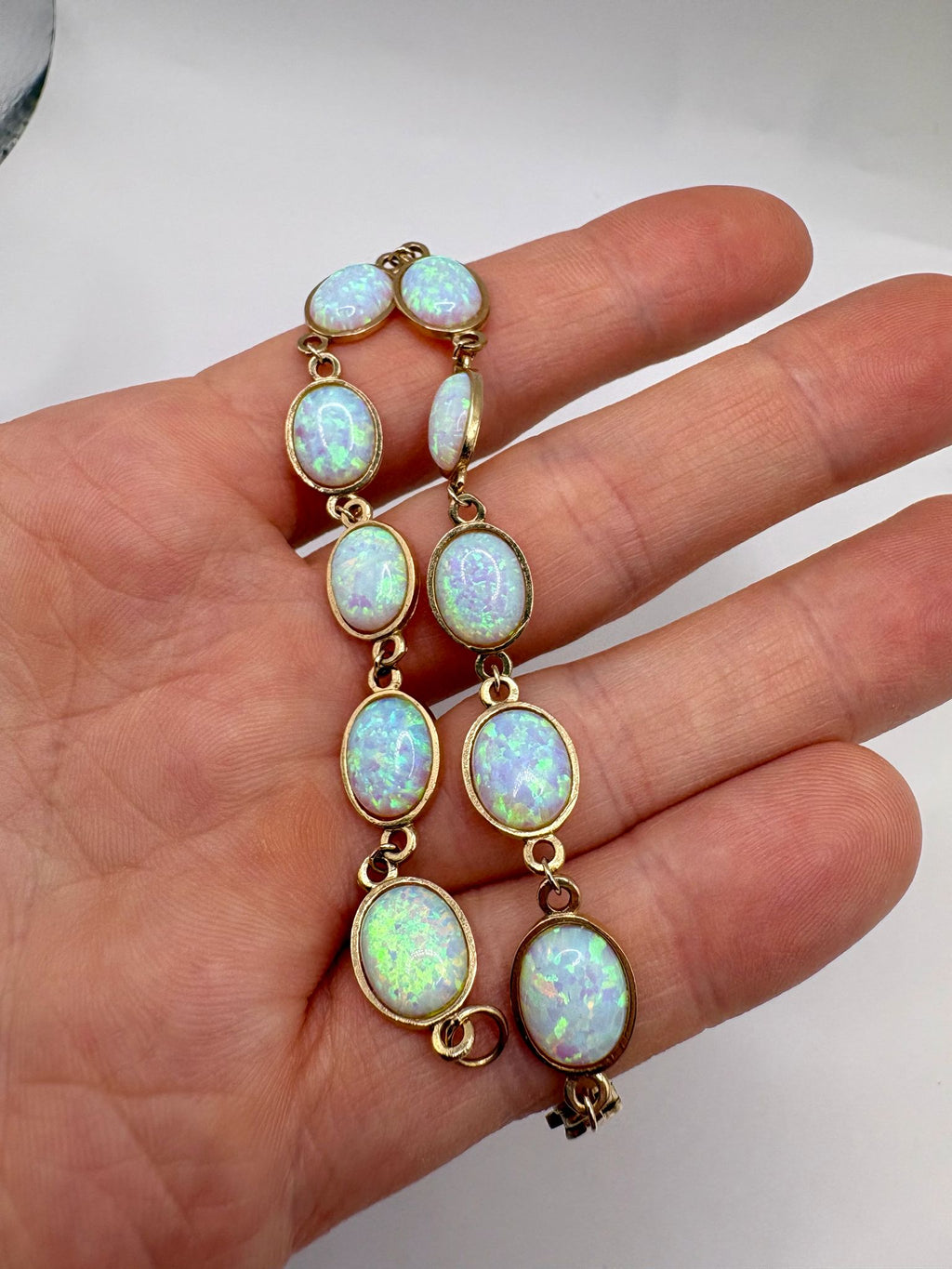 9ct gold synthetic opal bracelet