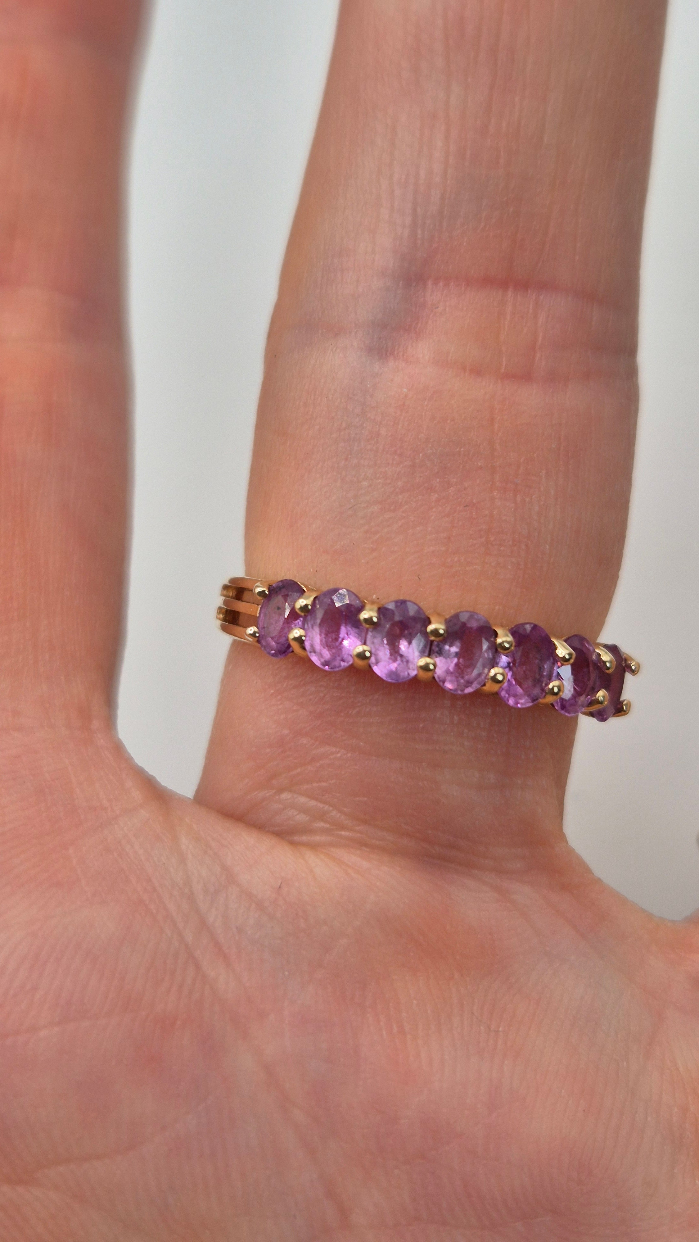 9ct gold pink topaz half eternity ring