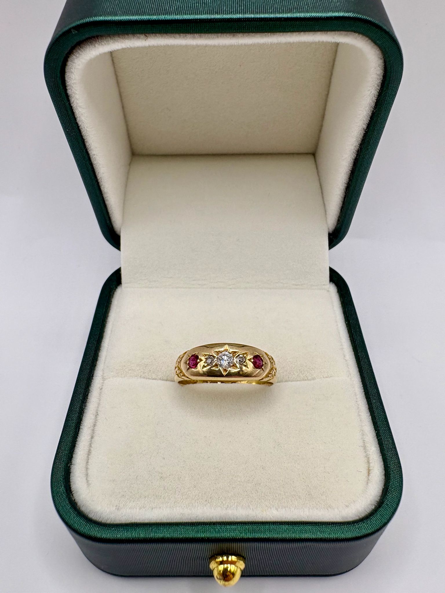 18ct gold ruby and diamond gypsy ring
