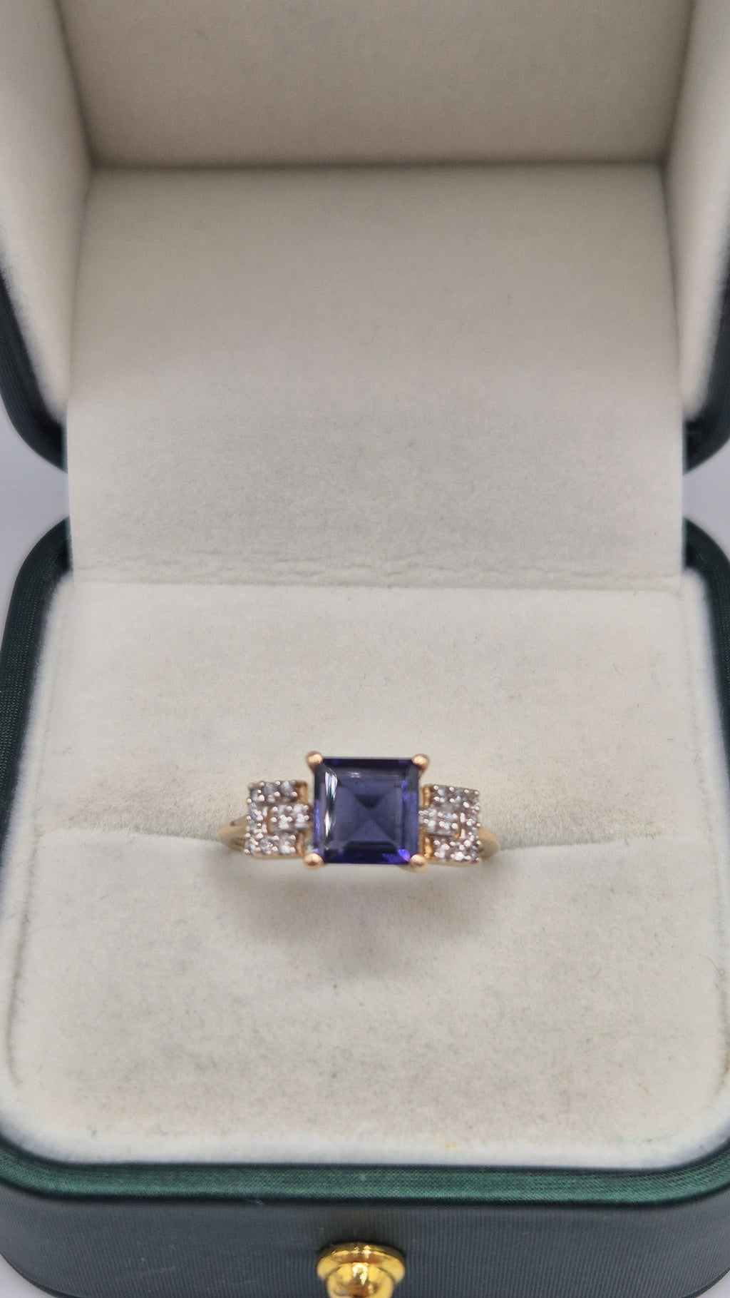 9ct gold iolite and diamond ring