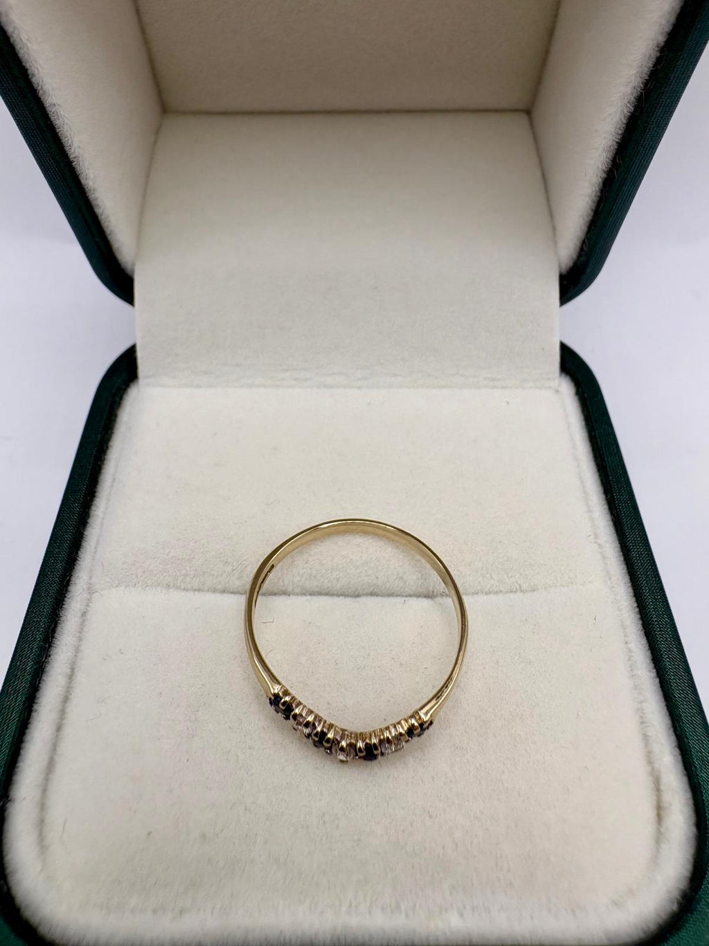 9ct gold sapphire and cz wishbone ring