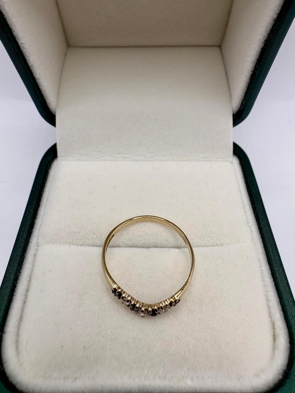 9ct gold sapphire and cz wishbone ring