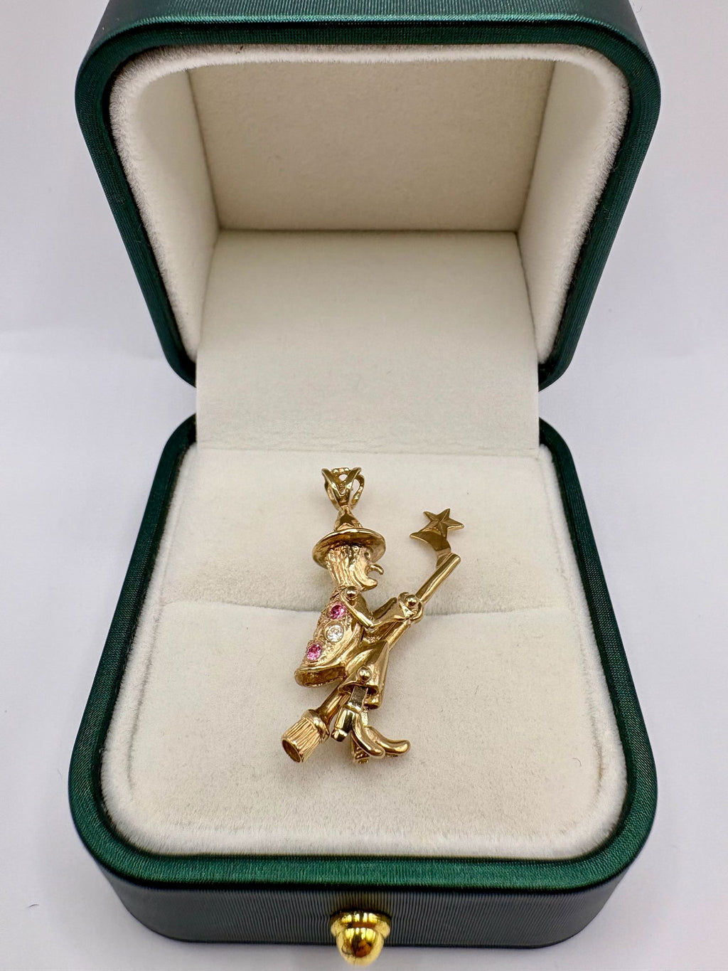 9ct gold cz witch articulated witch pendant