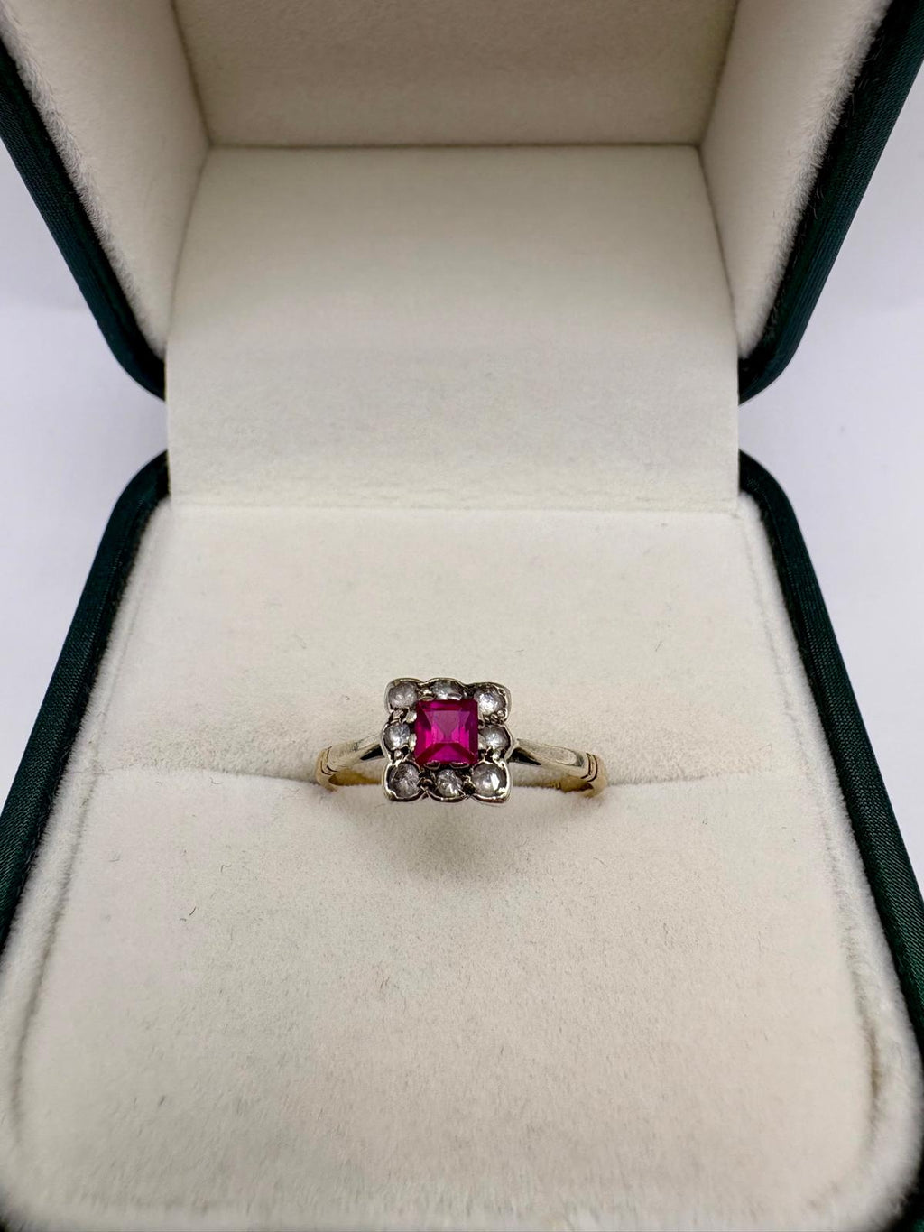 9ct gold synthetic Ruby and CZ ring