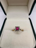 9ct gold synthetic Ruby and CZ ring